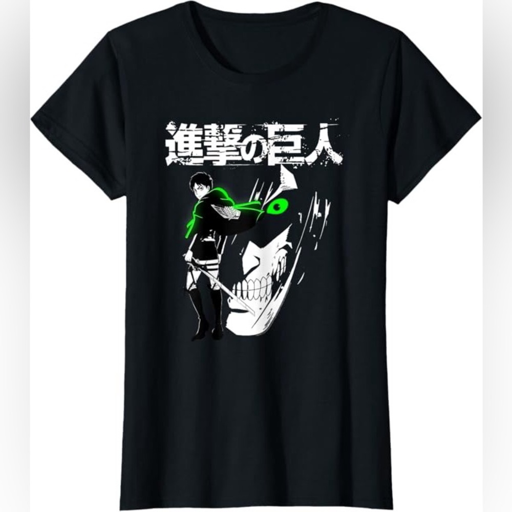 Attack on Titan/Shingeki no Kyojin Eren Jaeger Women's Black T-Shirt, Size M